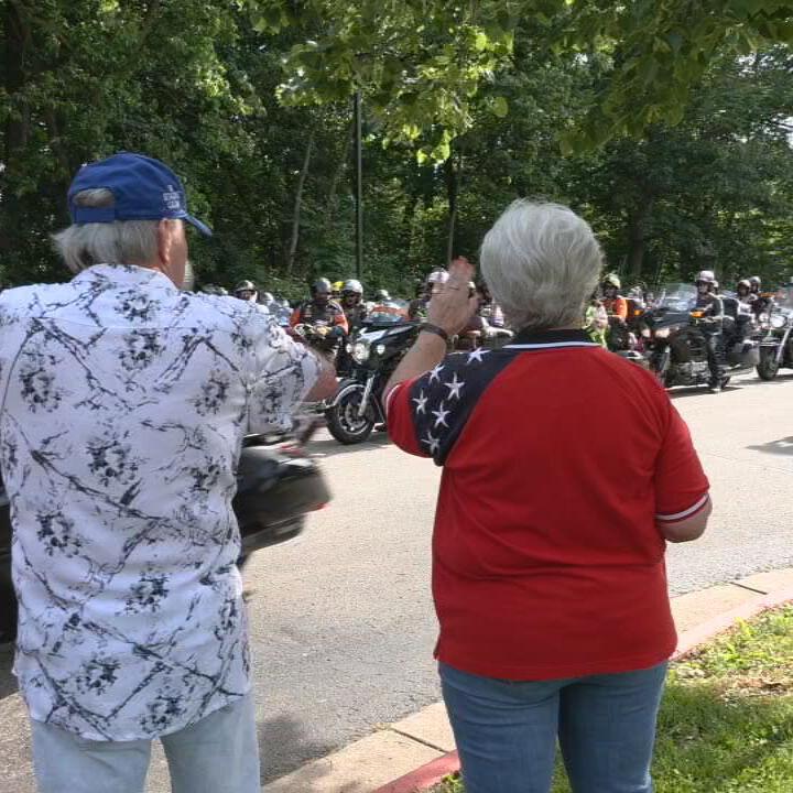 Riders with the 'Run for the Wall' motorcycle caravan visit Louisville's VA Hospital
